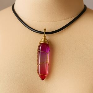 Gold Wire Crystal Wrapped Pendant Necklace 18-in – Women’s Fashion Jewelry